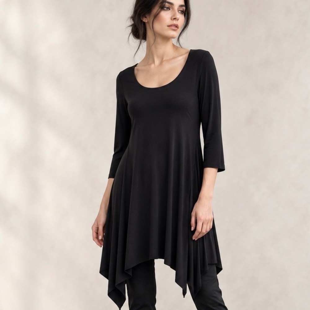 Joseph Ribkoff Tunic Mini Dress Black Asymmetric Avant Garde Gothic Romantic 10